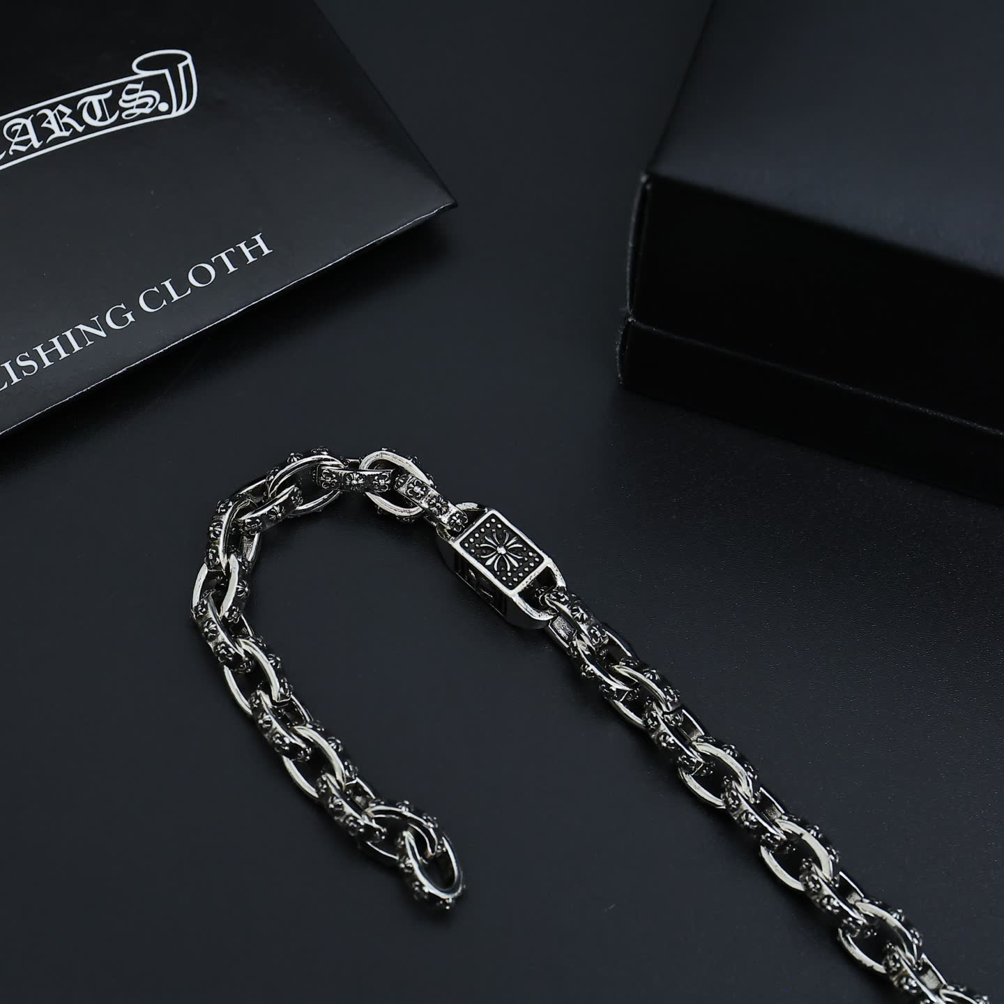 Chrome Hearts Silver Bracelet with Black Stones